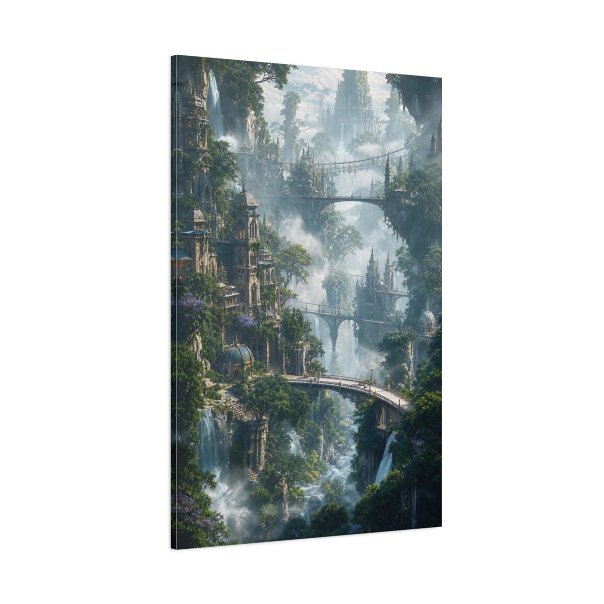 Fairytale Fantasy City Green Canvas Wall Art Print – Living Room Decor, Above Sofa - YesArtYes