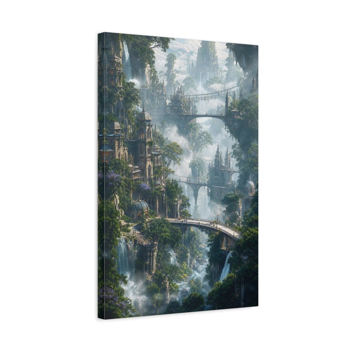 Fairytale Fantasy City Green Canvas Wall Art Print – Living Room Decor, Above Sofa - YesArtYes
