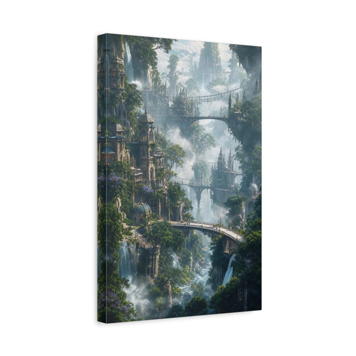 Fairytale Fantasy City Green Canvas Wall Art Print – Living Room Decor, Above Sofa - YesArtYes
