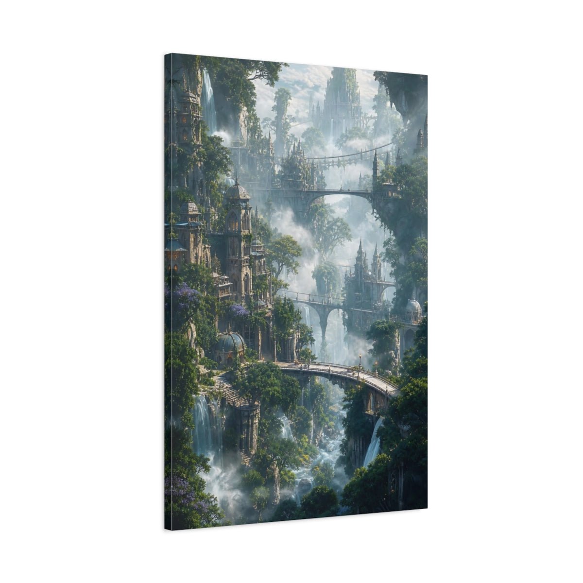 Fairytale Fantasy City Green Canvas Wall Art Print – Living Room Decor, Above Sofa - YesArtYes