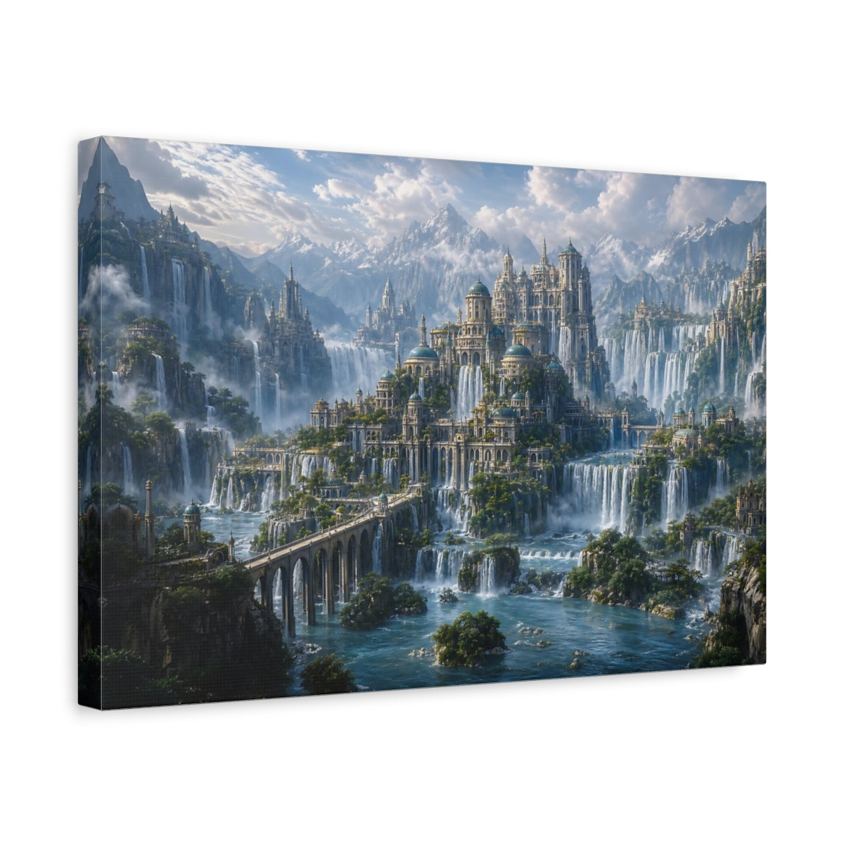 Side Mockup 4. Fairytale Fantasy City Fantasy City Landscape shown as stretched canvas wall art