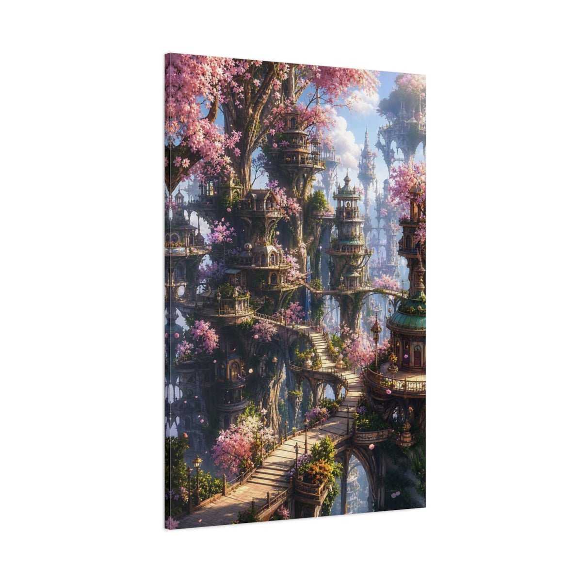 Fairytale Fantasy City Pink Blossom Canvas Print – Living Room, Above Couch - YesArtYes