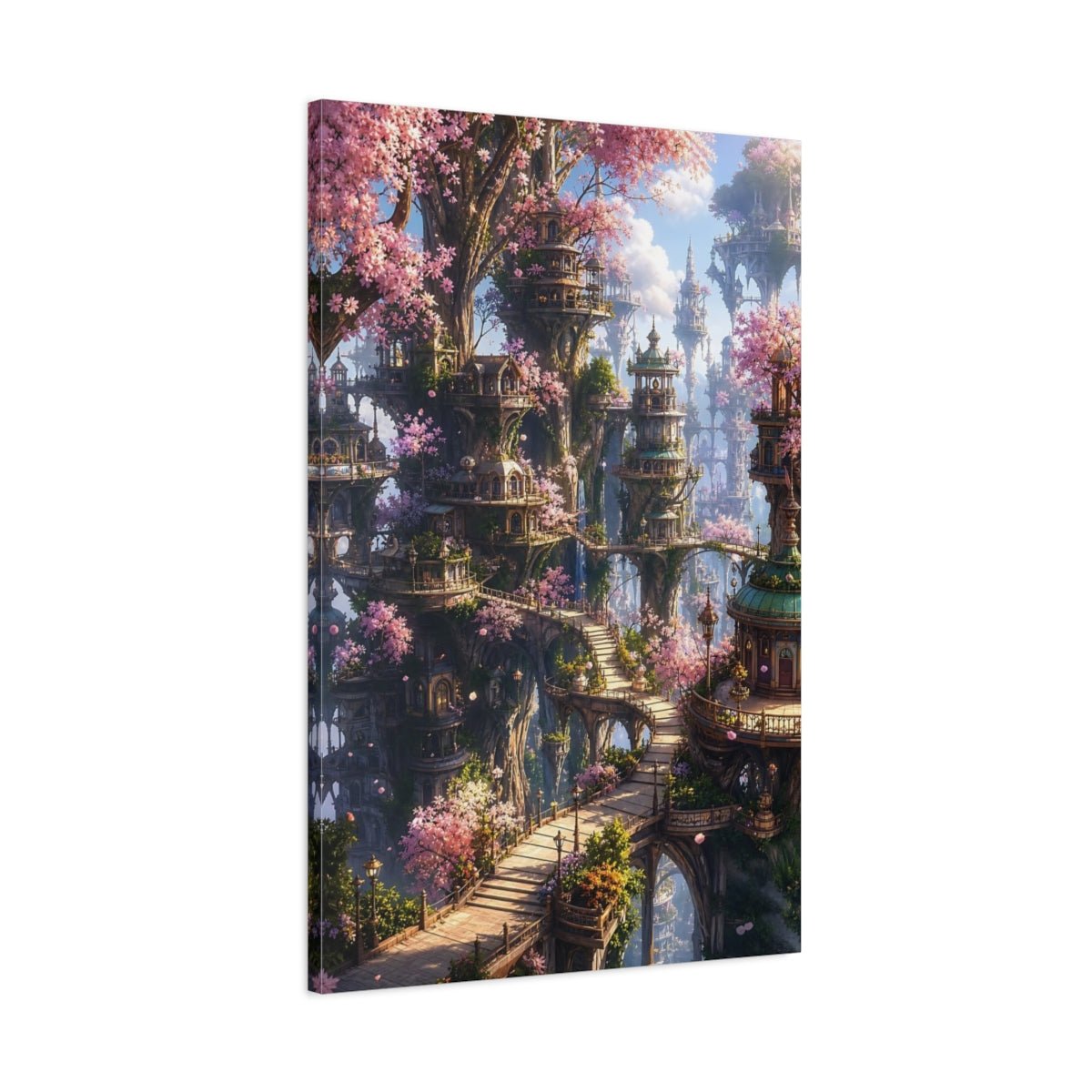 Fairytale Fantasy City Pink Blossom Canvas Print – Living Room, Above Couch - YesArtYes