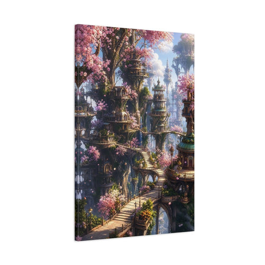 Fairytale Fantasy City Pink Blossom Canvas Print – Living Room, Above Couch - YesArtYes