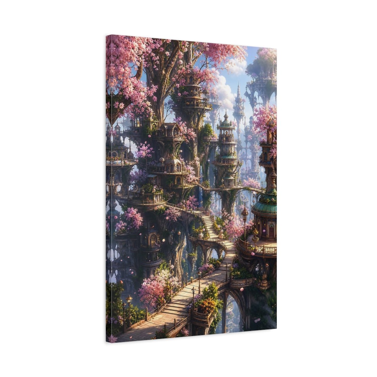 Fairytale Fantasy City Pink Blossom Canvas Print – Living Room, Above Couch - YesArtYes
