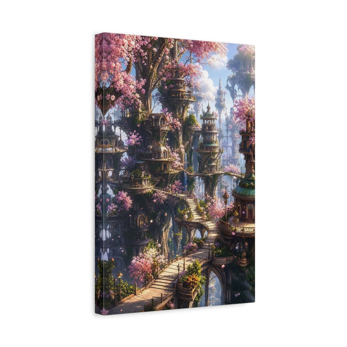 Fairytale Fantasy City Pink Blossom Canvas Print – Living Room, Above Couch - YesArtYes