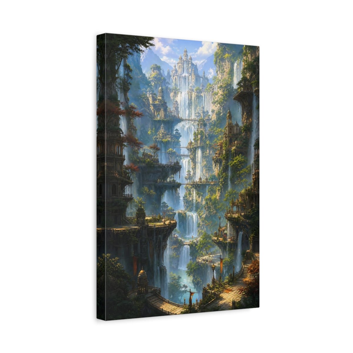 Fairytale Fantasy City Waterfall Canvas Wall Art Print – Luxury Living Room, Large - YesArtYes