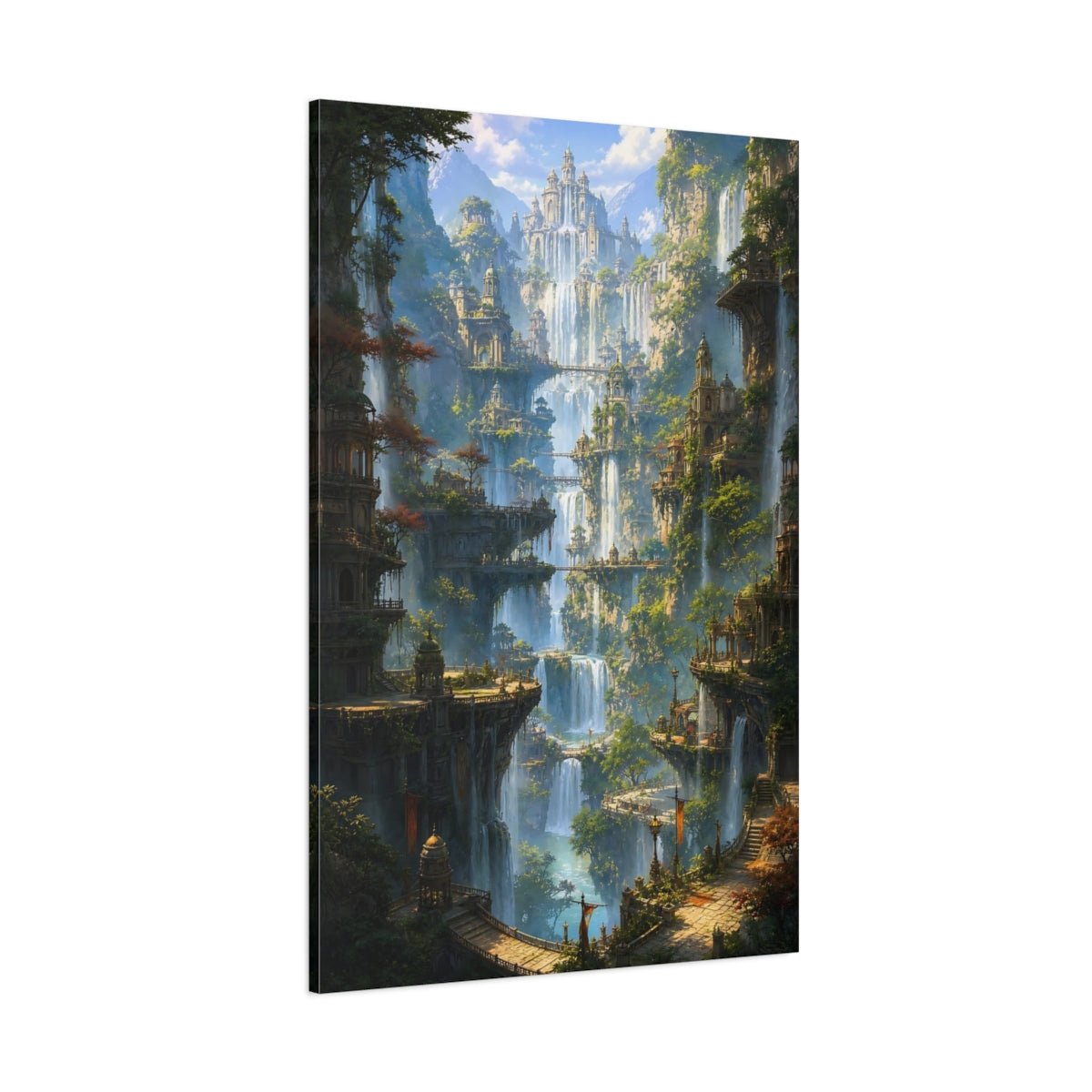 Fairytale Fantasy City Waterfall Canvas Wall Art Print – Luxury Living Room, Large - YesArtYes