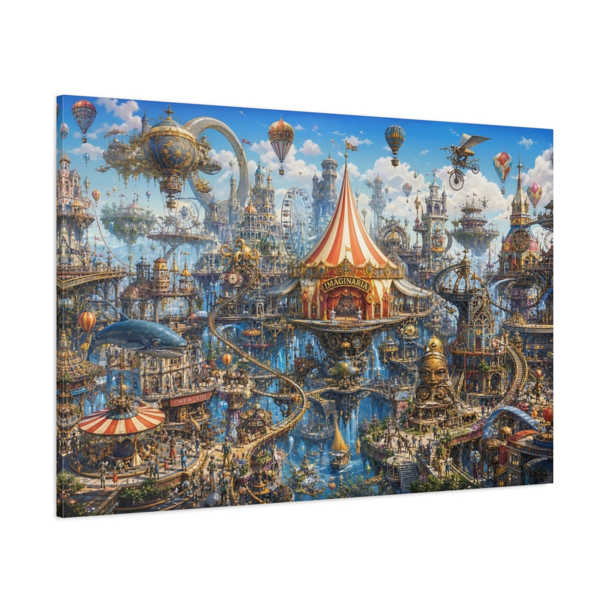 Side Mockup 1. Fairytale Fantasy City Whimsical Floating City shown as stretched canvas wall art