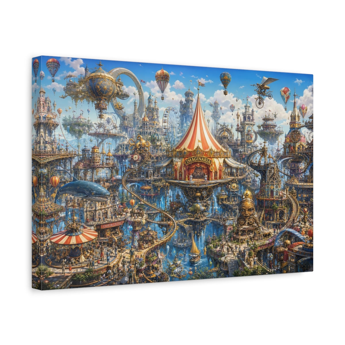 Side Mockup 4. Fairytale Fantasy City Whimsical Floating City shown as stretched canvas wall art