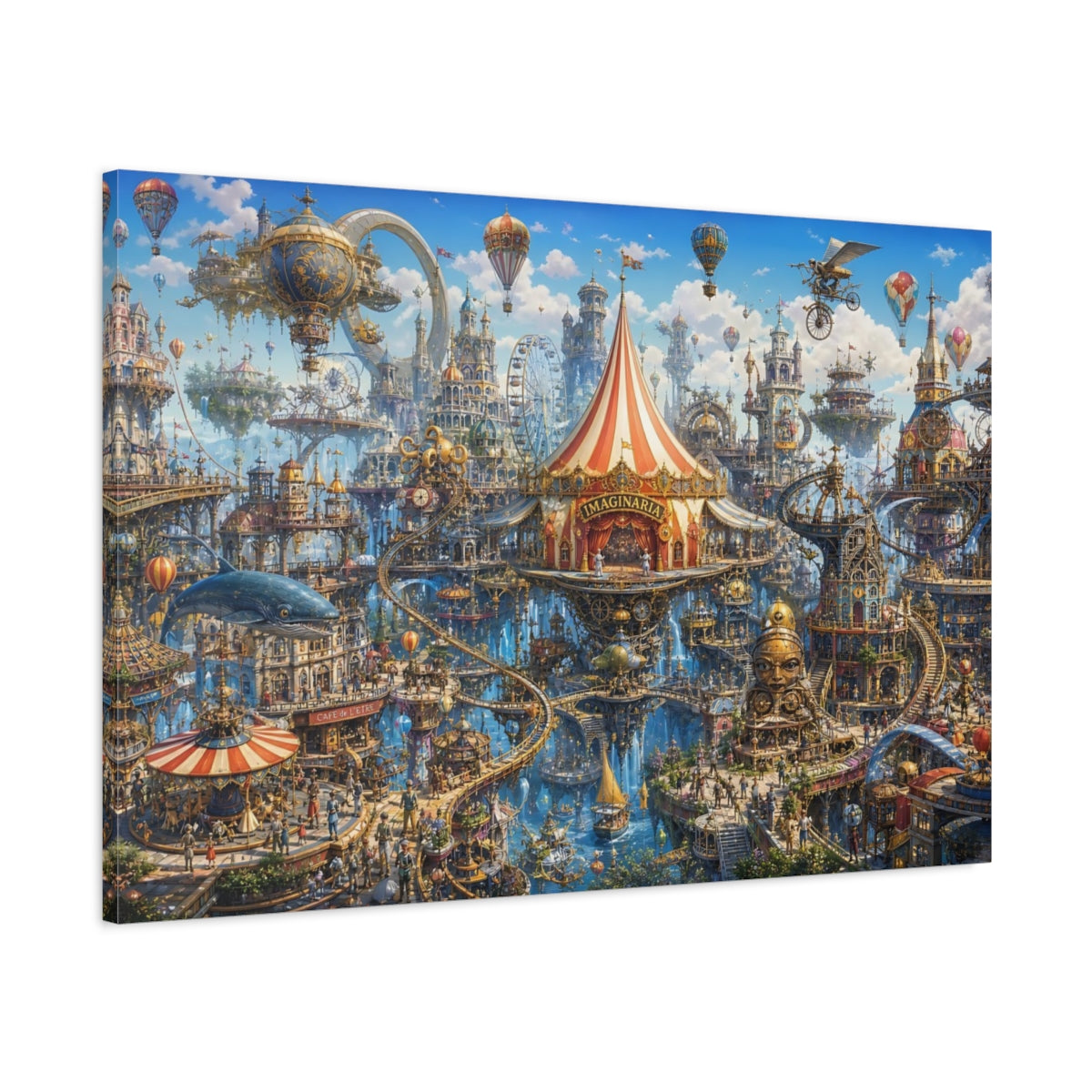Main Mockup. Fairytale Fantasy City Whimsical Floating City shown as stretched canvas wall art