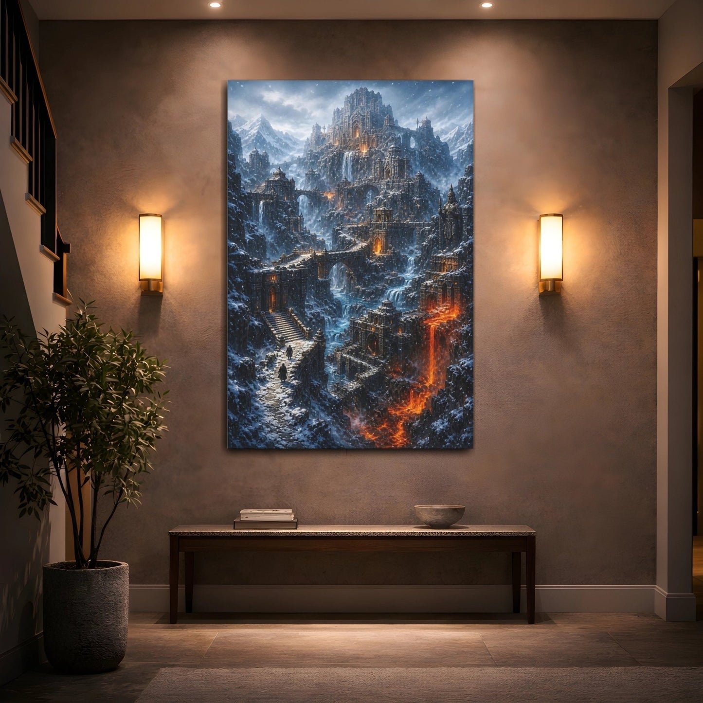 Fairytale Fantasy City Winter Castle Canvas Wall Art Print – Living Room Decor, Above Fireplace - YesArtYes