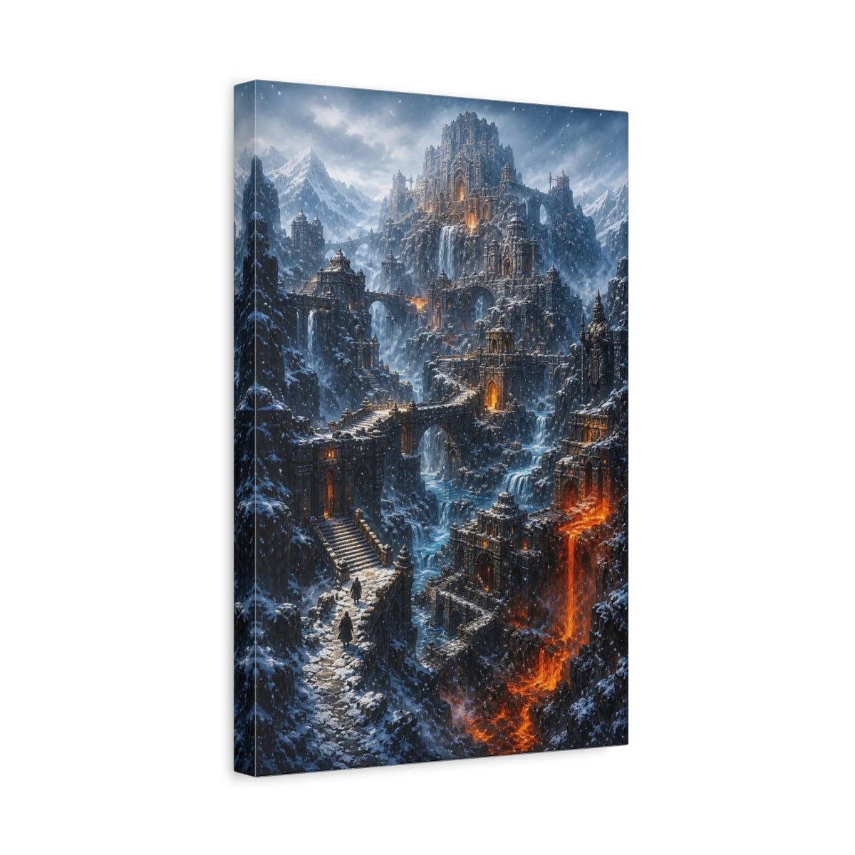Fairytale Fantasy City Winter Castle Canvas Wall Art Print – Living Room Decor, Above Fireplace - YesArtYes
