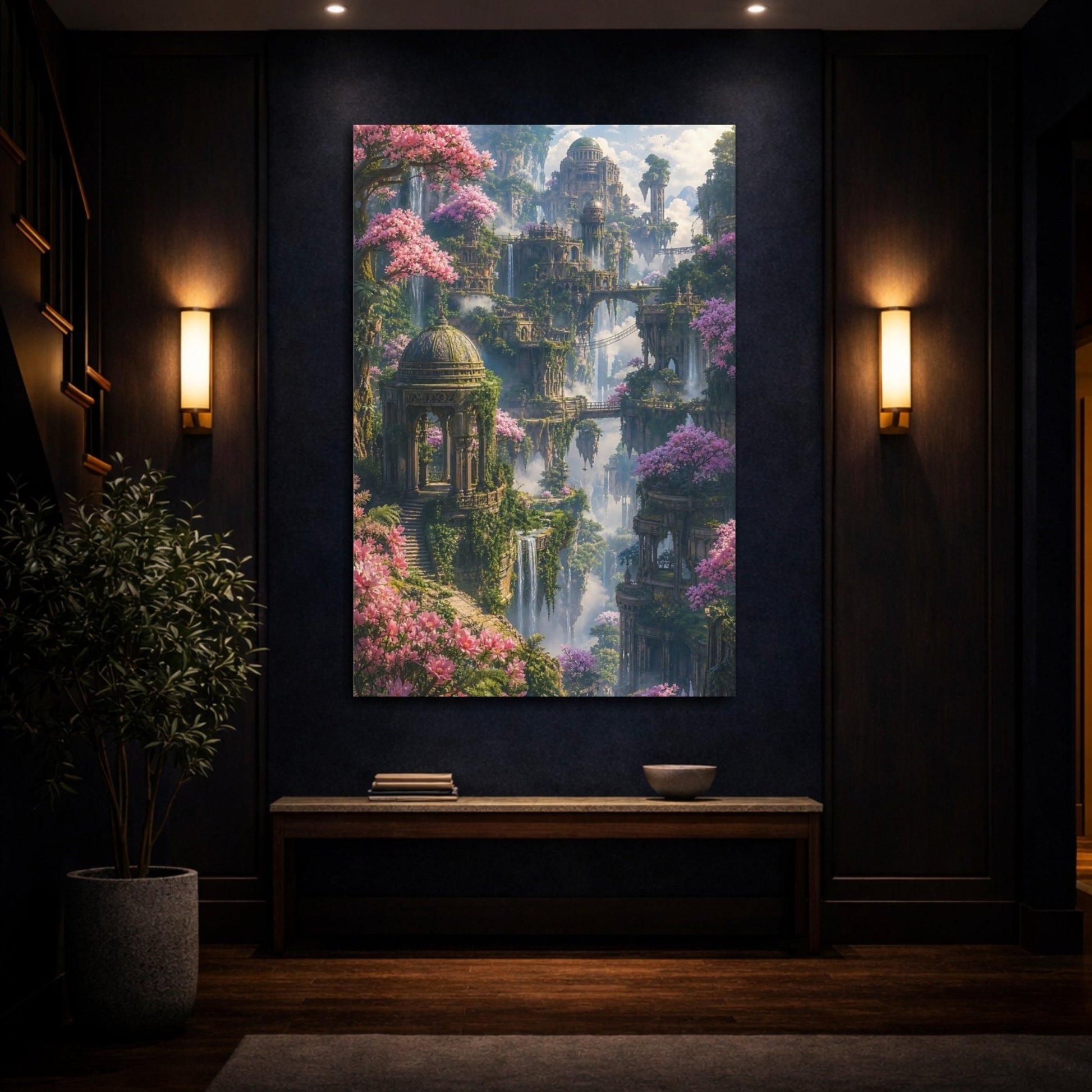 Fairytale Fantasy Landscape Green And Pink Canvas Print – Dreamlike Living Room, Large Wall - YesArtYes