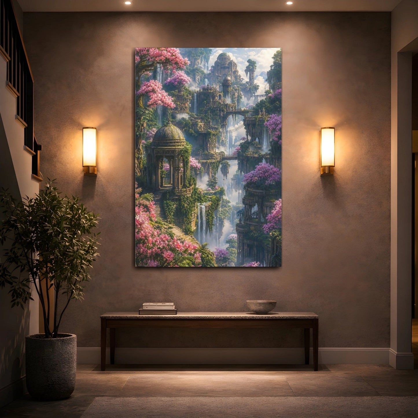 Fairytale Fantasy Landscape Green And Pink Canvas Print – Dreamlike Living Room, Large Wall - YesArtYes