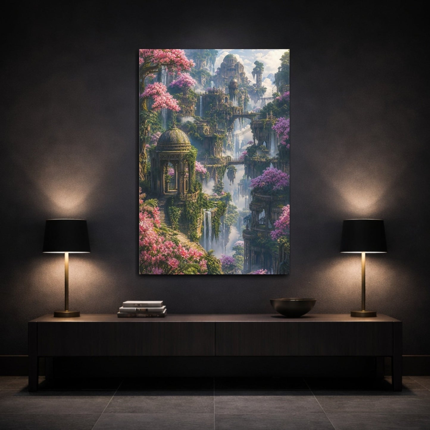 Fairytale Fantasy Landscape Green And Pink Canvas Print – Dreamlike Living Room, Large Wall - YesArtYes