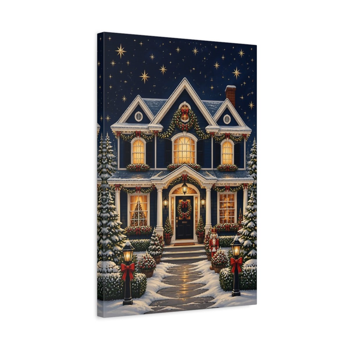 Fairytale Festive House Blue And Red Canvas Print – Living Room, Above Sofa - YesArtYes