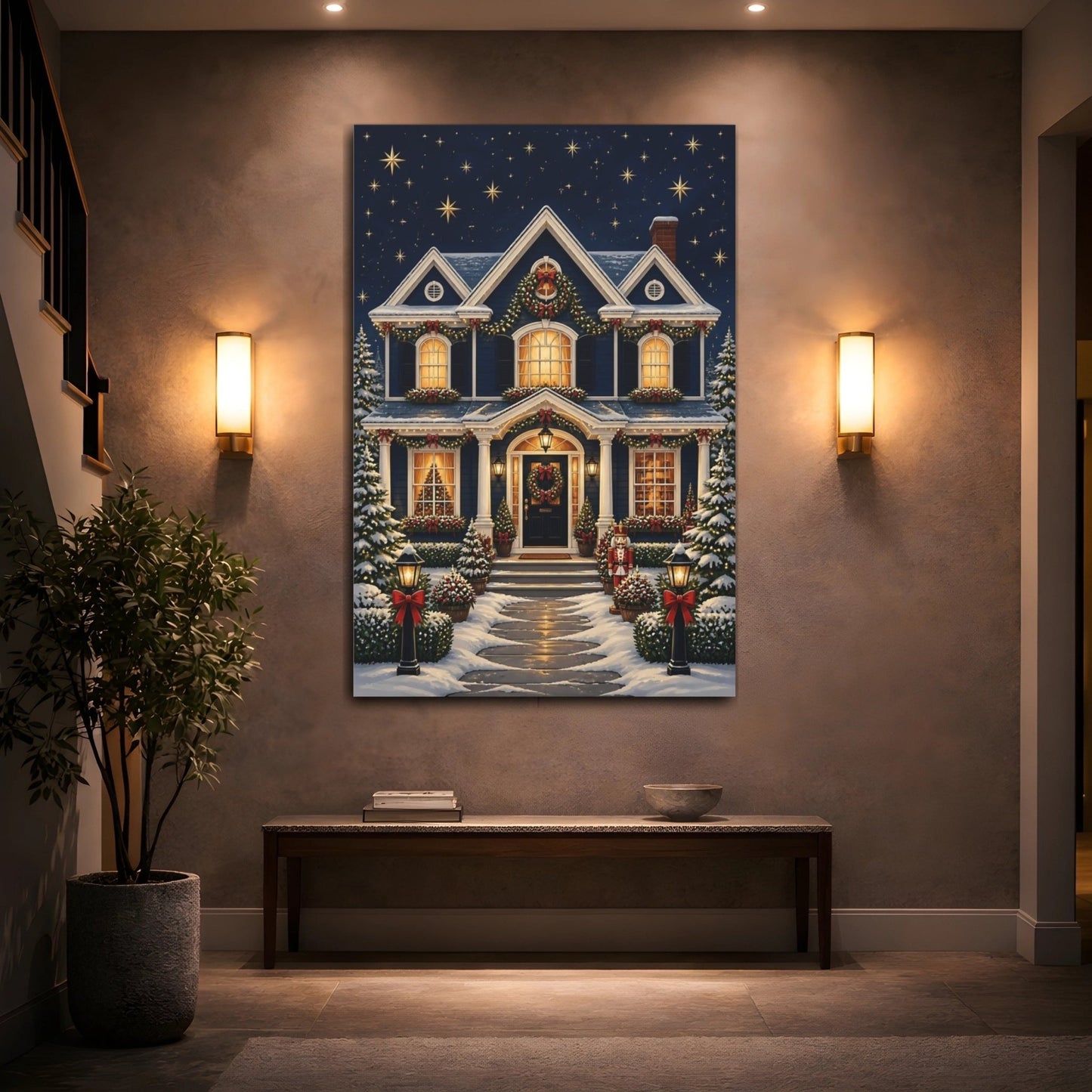 Fairytale Festive House Blue And Red Canvas Print – Living Room, Above Sofa - YesArtYes