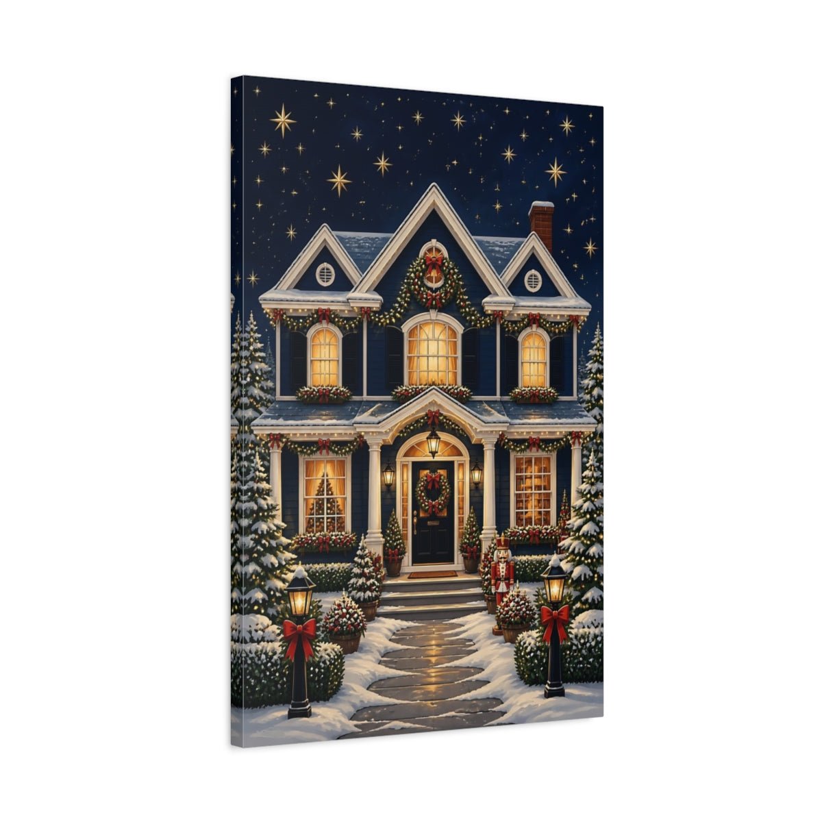 Fairytale Festive House Blue And Red Canvas Print – Living Room, Above Sofa - YesArtYes