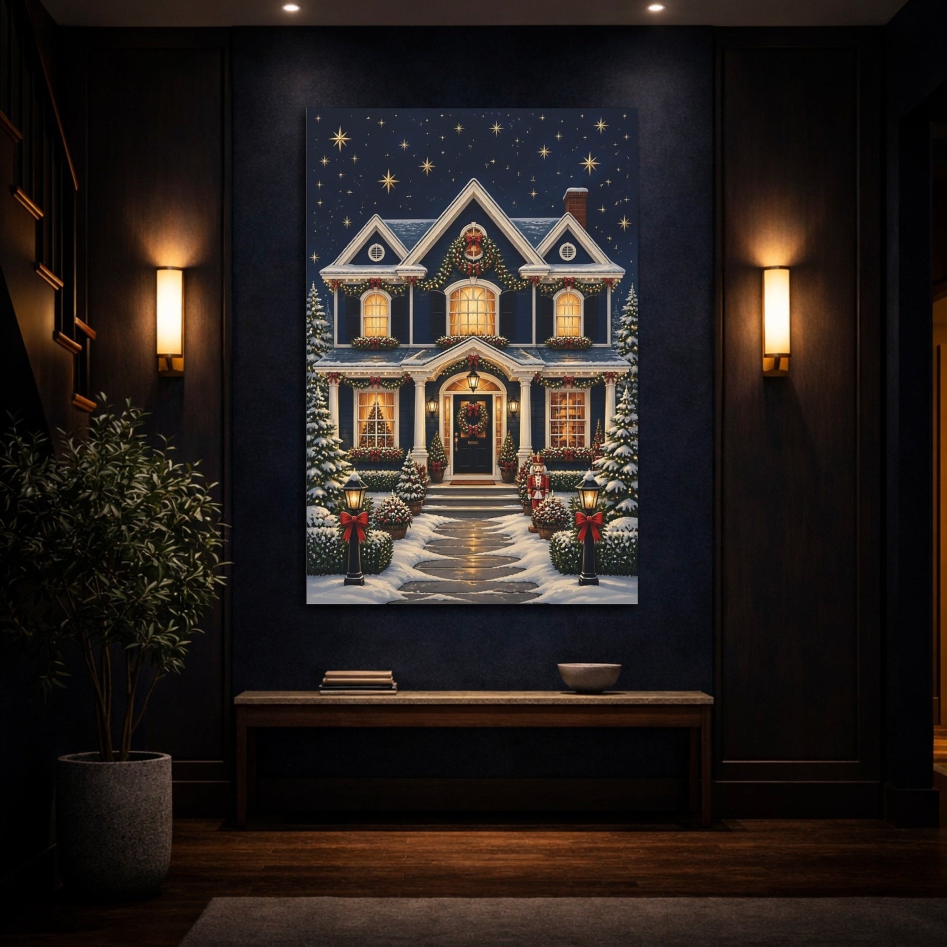 Fairytale Festive House Blue And Red Canvas Print – Living Room, Above Sofa - YesArtYes