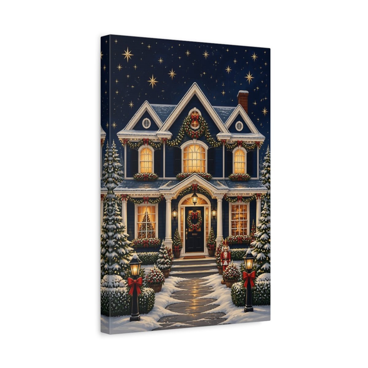 Fairytale Festive House Blue And Red Canvas Print – Living Room, Above Sofa - YesArtYes