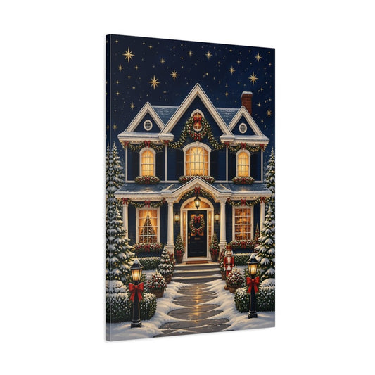 Fairytale Festive House Blue And Red Canvas Print – Living Room, Above Sofa - YesArtYes