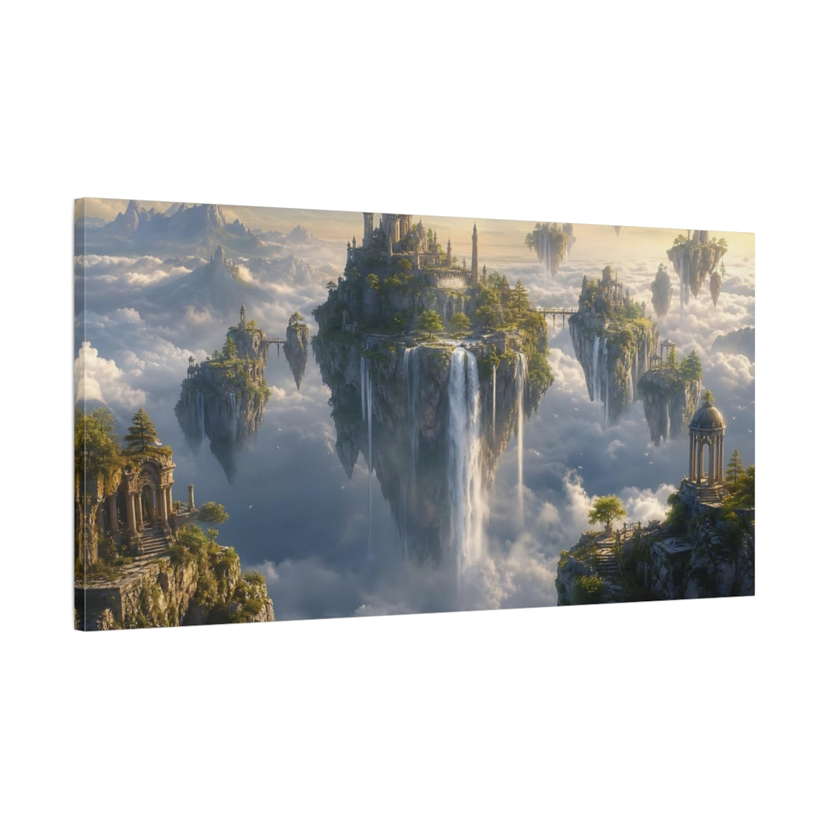Main Mockup. Fairytale Floating Islands Cloudy Sky Islands shown as stretched canvas wall art