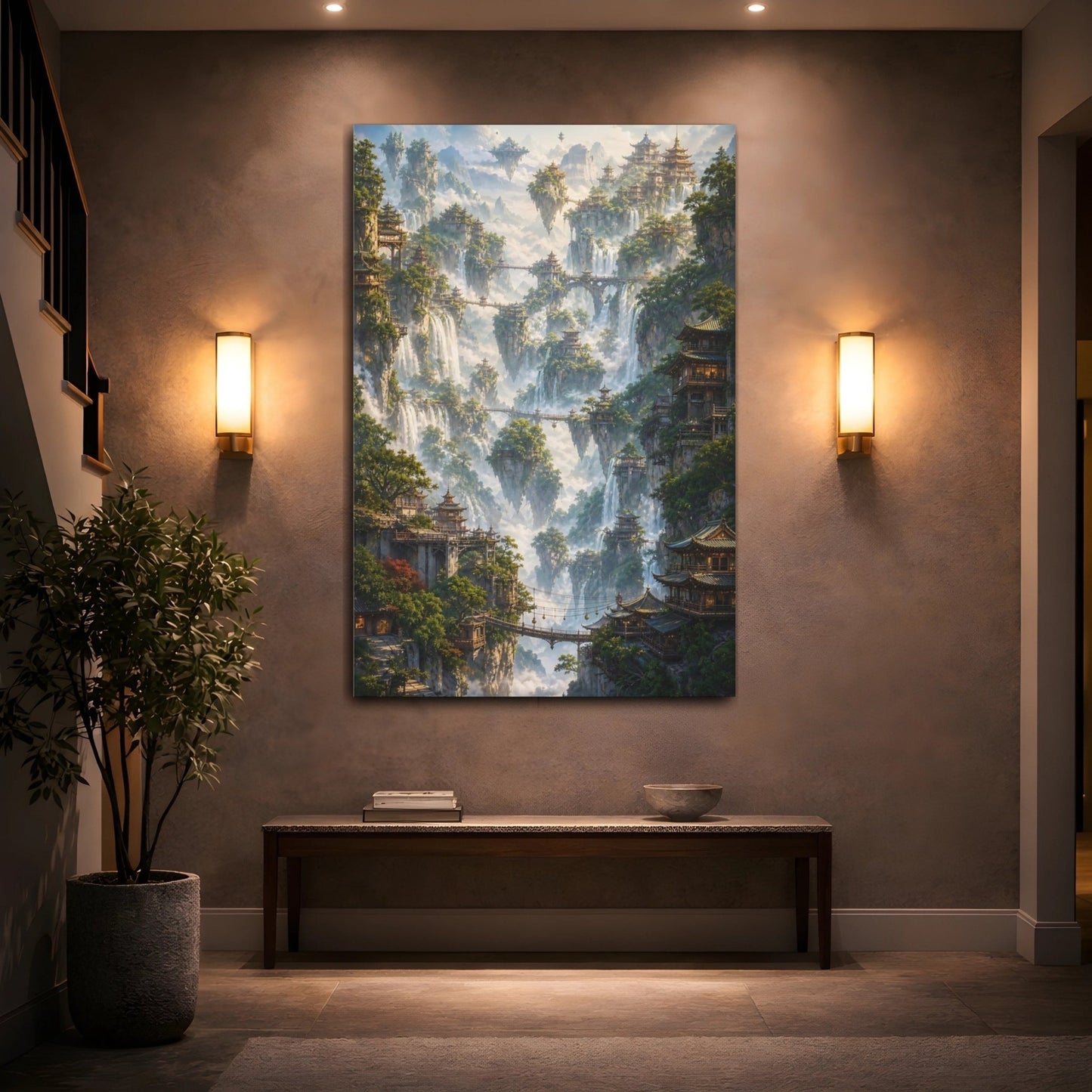 Fairytale Floating Islands Misty Landscape Canvas Print – Fantasy Decor for Living Room, Above Sofa - YesArtYes