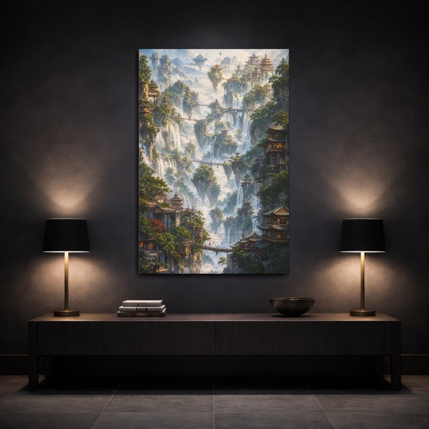 Fairytale Floating Islands Misty Landscape Canvas Print – Fantasy Decor for Living Room, Above Sofa - YesArtYes