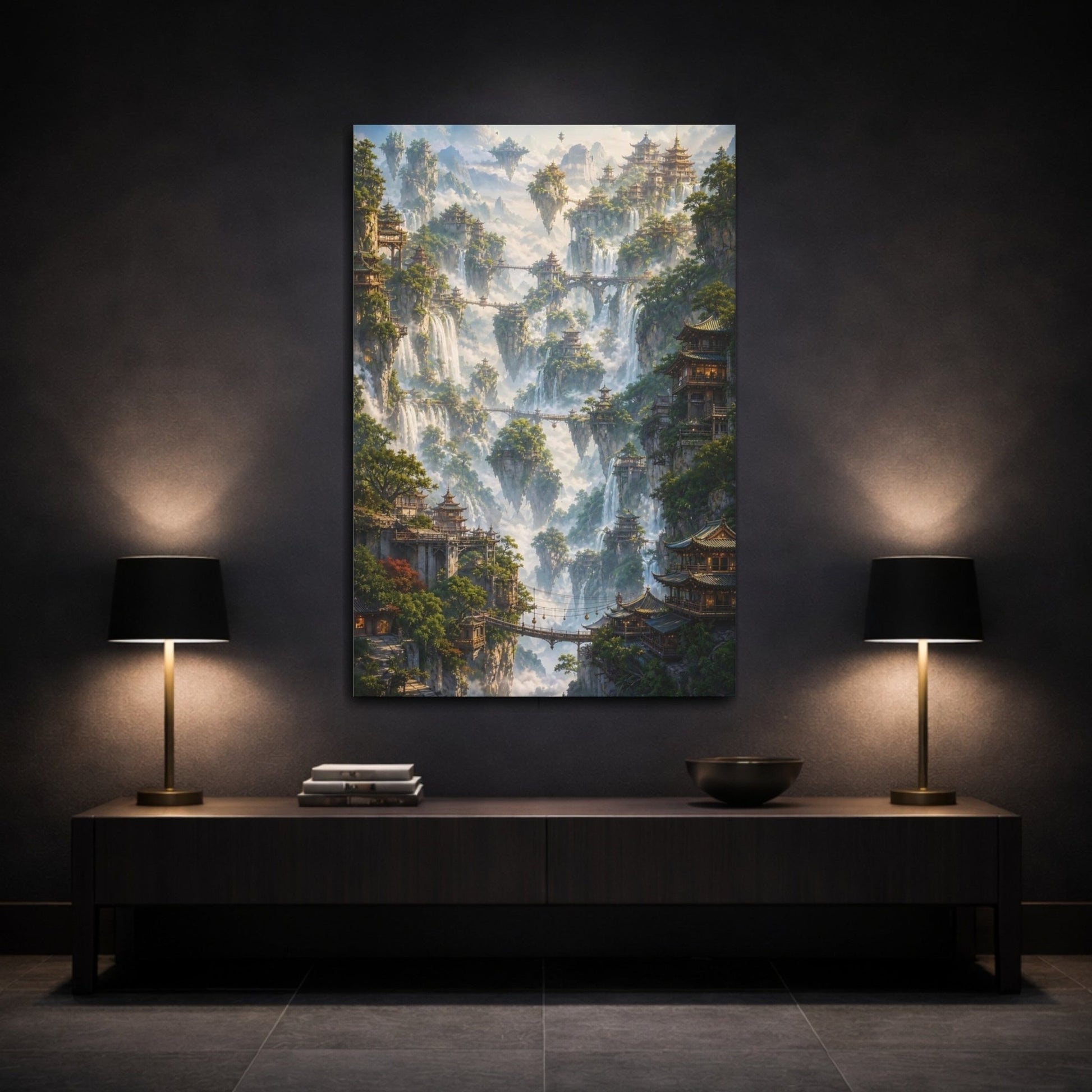 Fairytale Floating Islands Misty Landscape Canvas Print – Fantasy Decor for Living Room, Above Sofa - YesArtYes