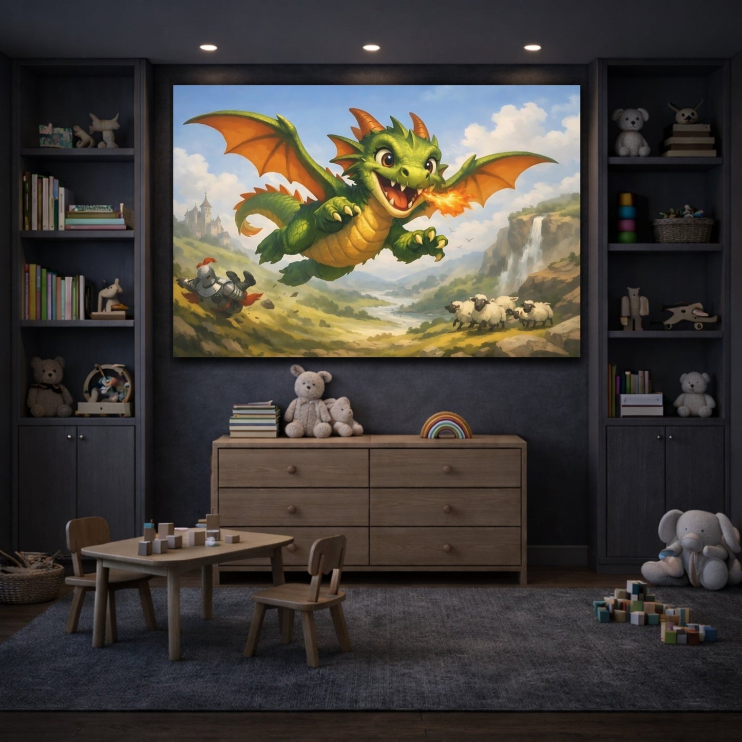 Fairytale Flying Dragon Green - Canvas Wall Art Print - YesArtYes