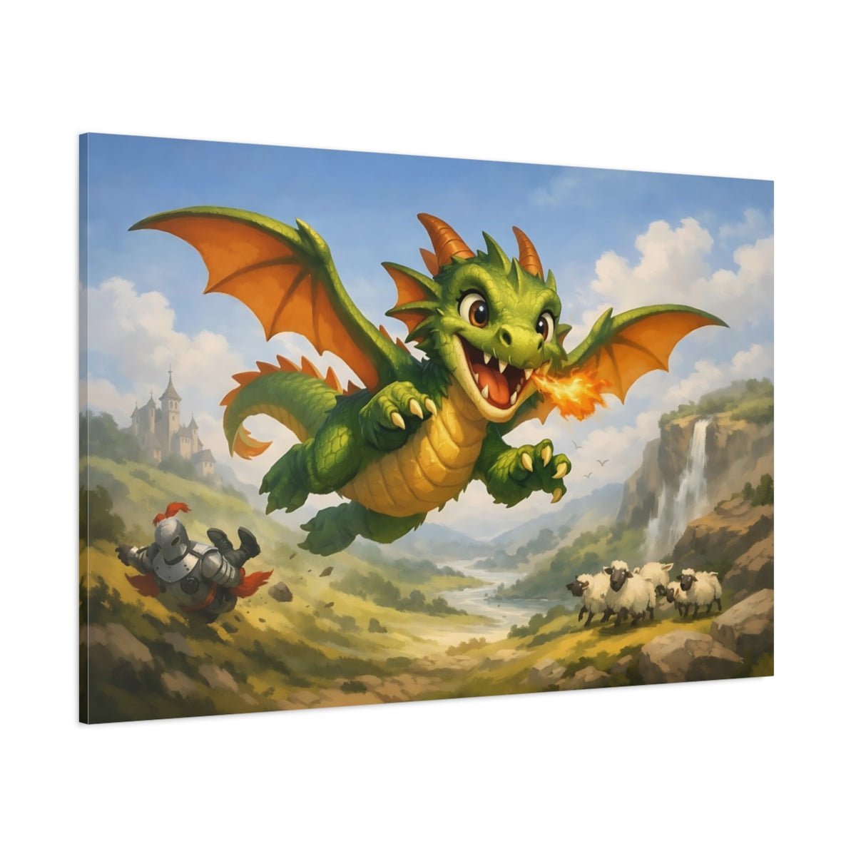 Fairytale Flying Dragon Green - Canvas Wall Art Print - YesArtYes