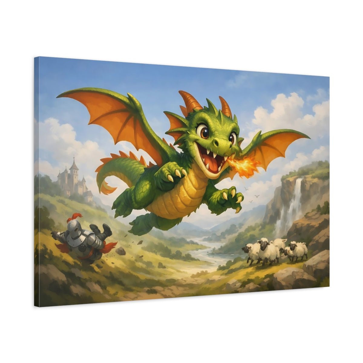 Fairytale Flying Dragon Green - Canvas Wall Art Print - YesArtYes