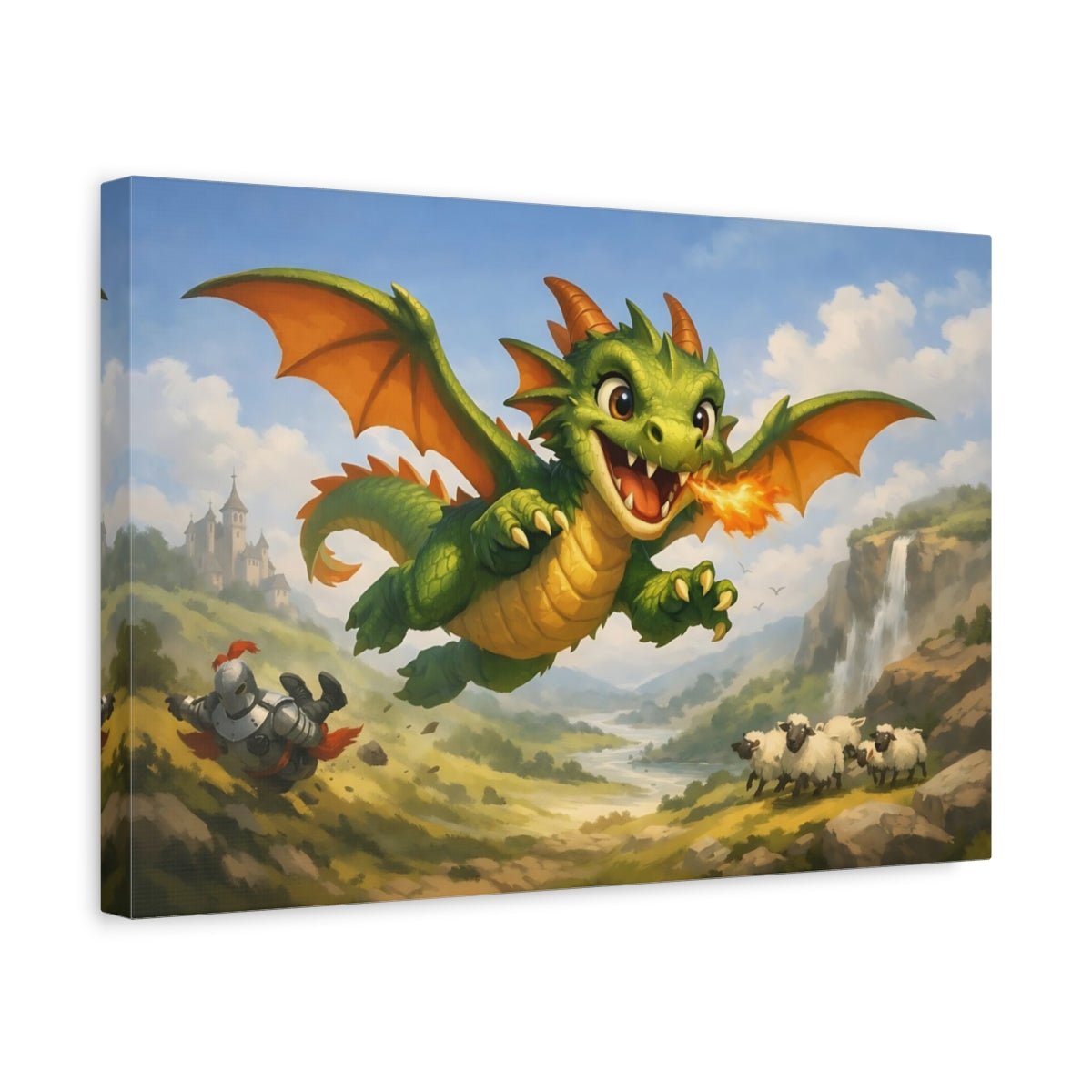 Fairytale Flying Dragon Green - Canvas Wall Art Print - YesArtYes