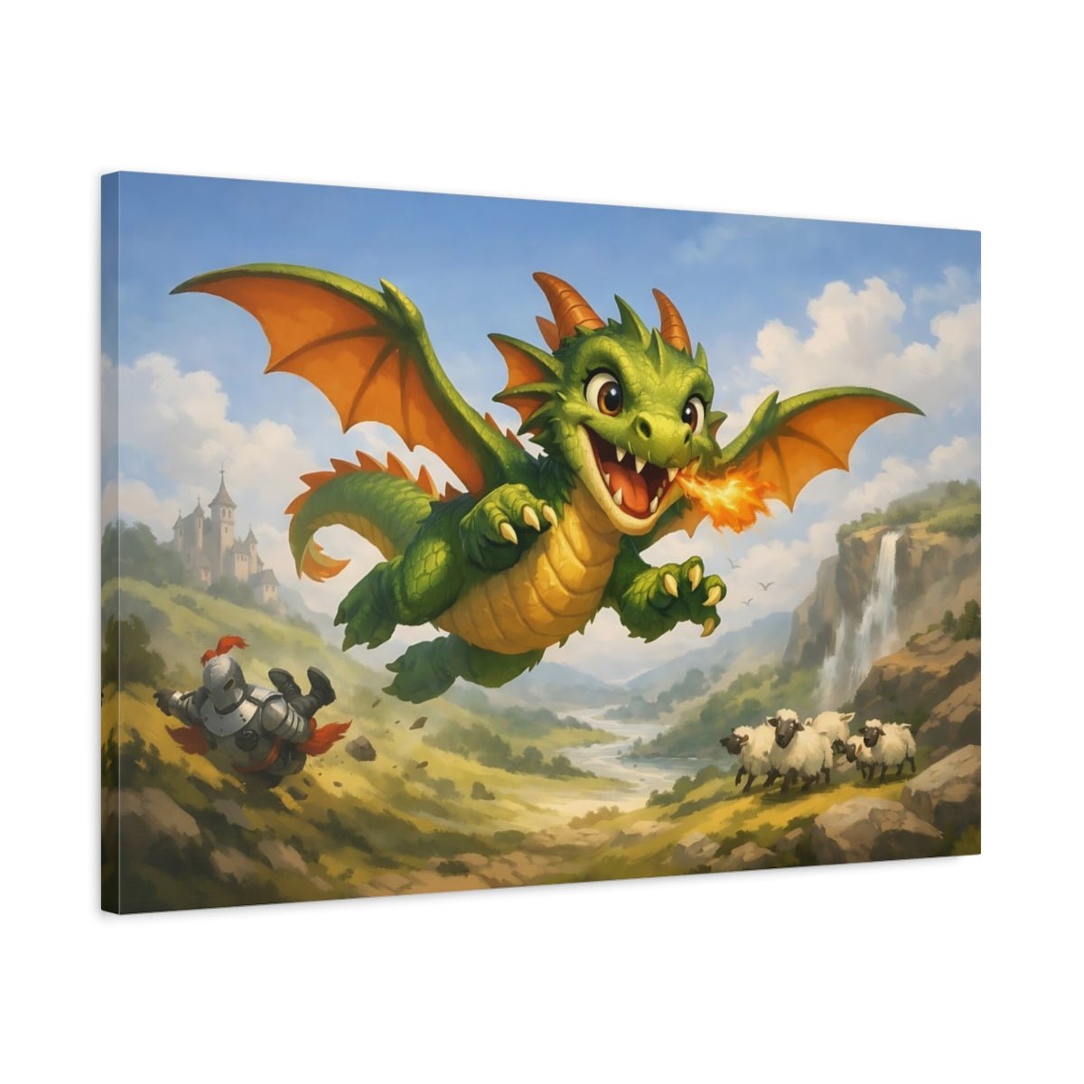 Fairytale Flying Dragon Green - Canvas Wall Art Print - YesArtYes
