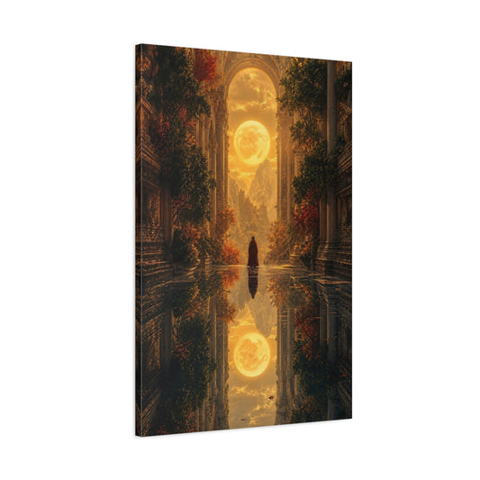 Main Mockup. Fairytale Full Moon Golden Fantasy shown as stretched canvas wall art