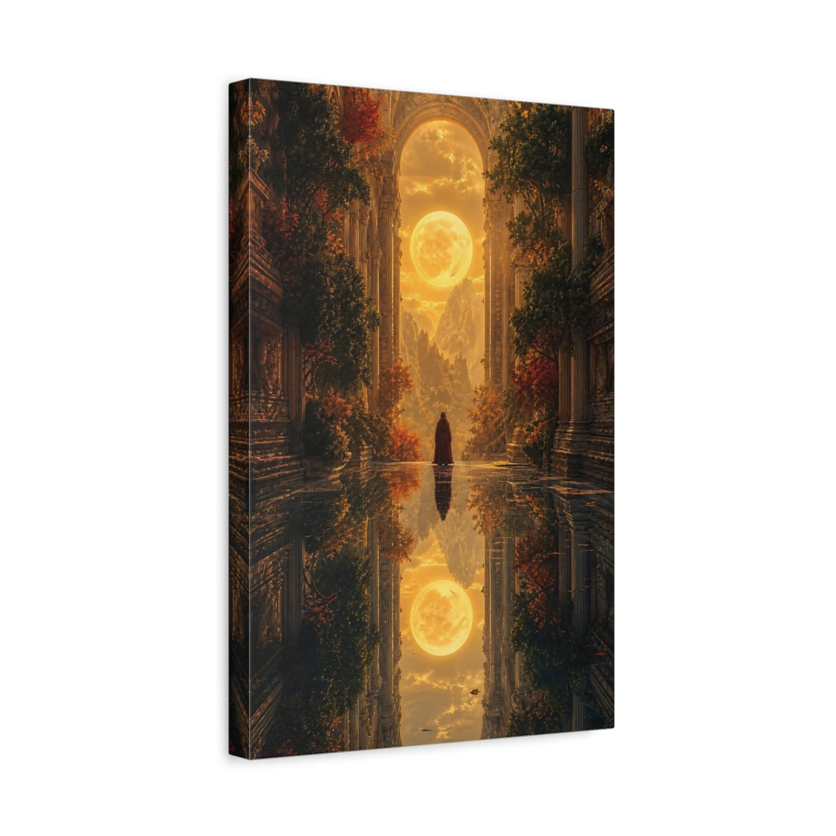Side Mockup 4. Fairytale Full Moon Golden Fantasy shown as stretched canvas wall art