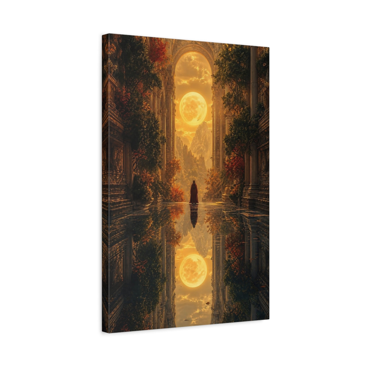 Side Mockup 3. Fairytale Full Moon Golden Fantasy shown as stretched canvas wall art