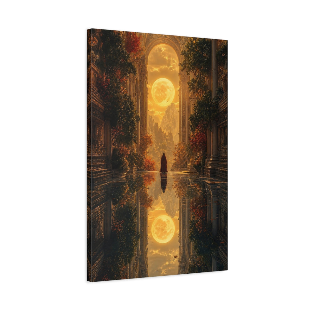 Side Mockup 2. Fairytale Full Moon Golden Fantasy shown as stretched canvas wall art