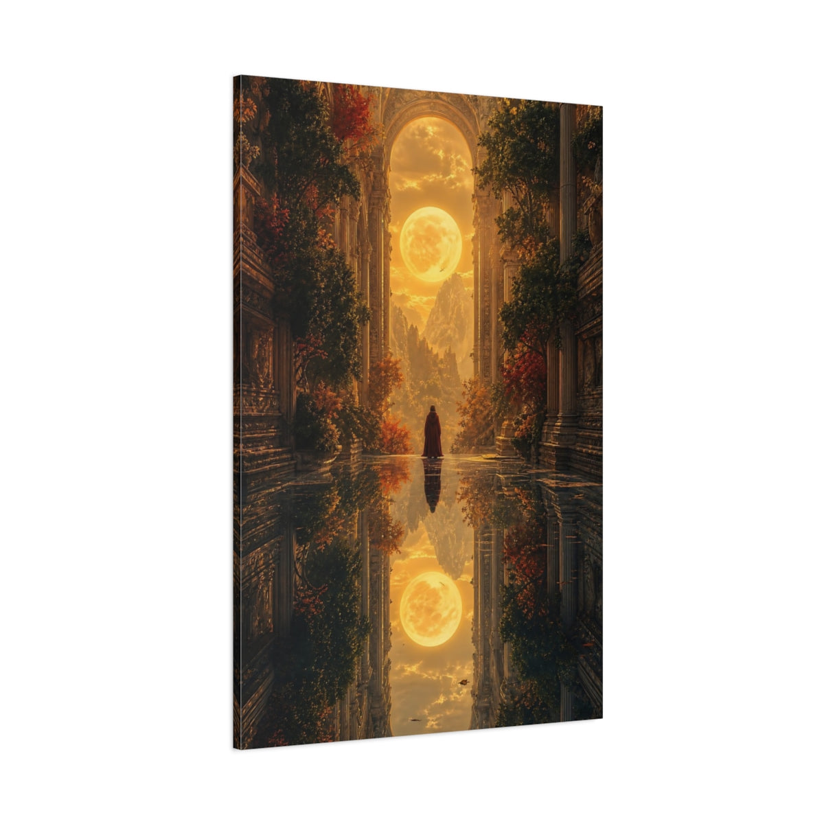 Side Mockup 1. Fairytale Full Moon Golden Fantasy shown as stretched canvas wall art