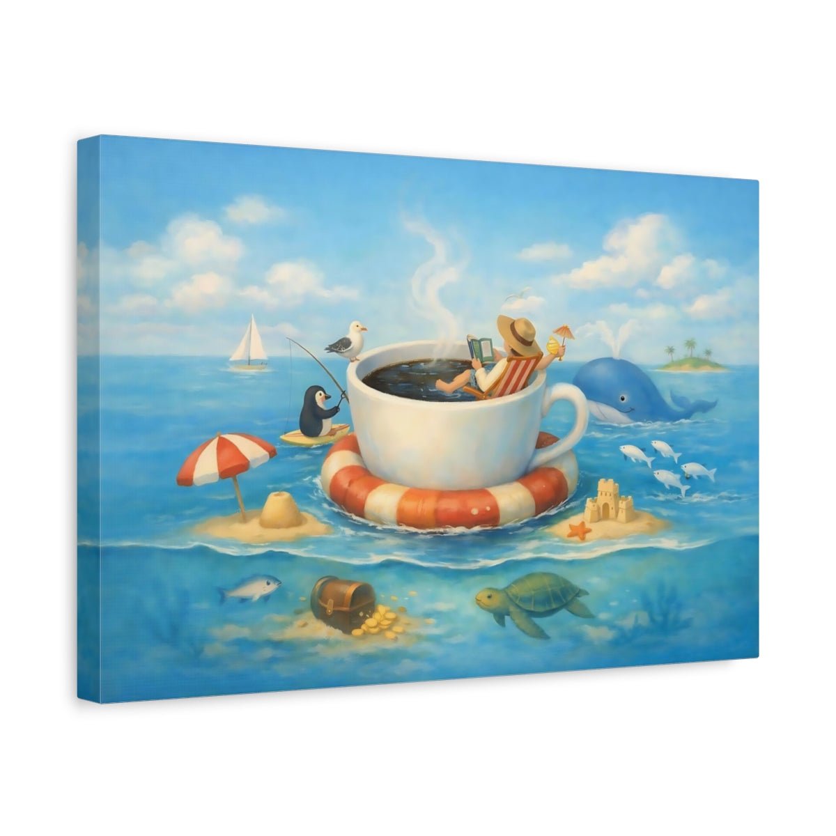 Fairytale Giant Coffee Cup Blue Ocean Whimsy - Canvas Wall Art Print - YesArtYes
