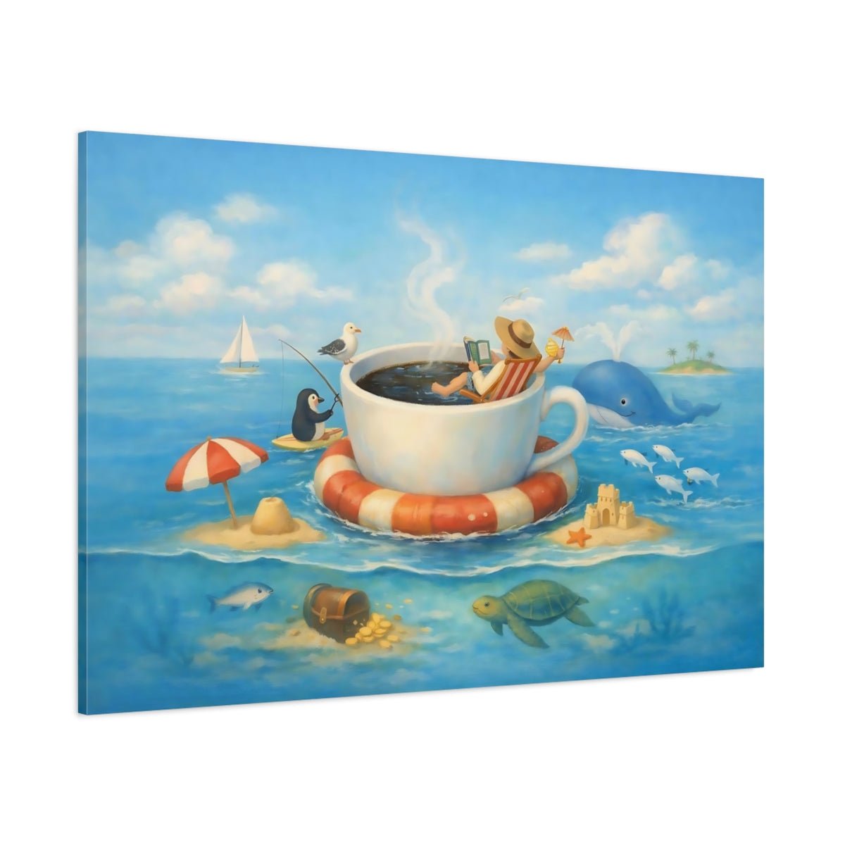 Fairytale Giant Coffee Cup Blue Ocean Whimsy - Canvas Wall Art Print - YesArtYes