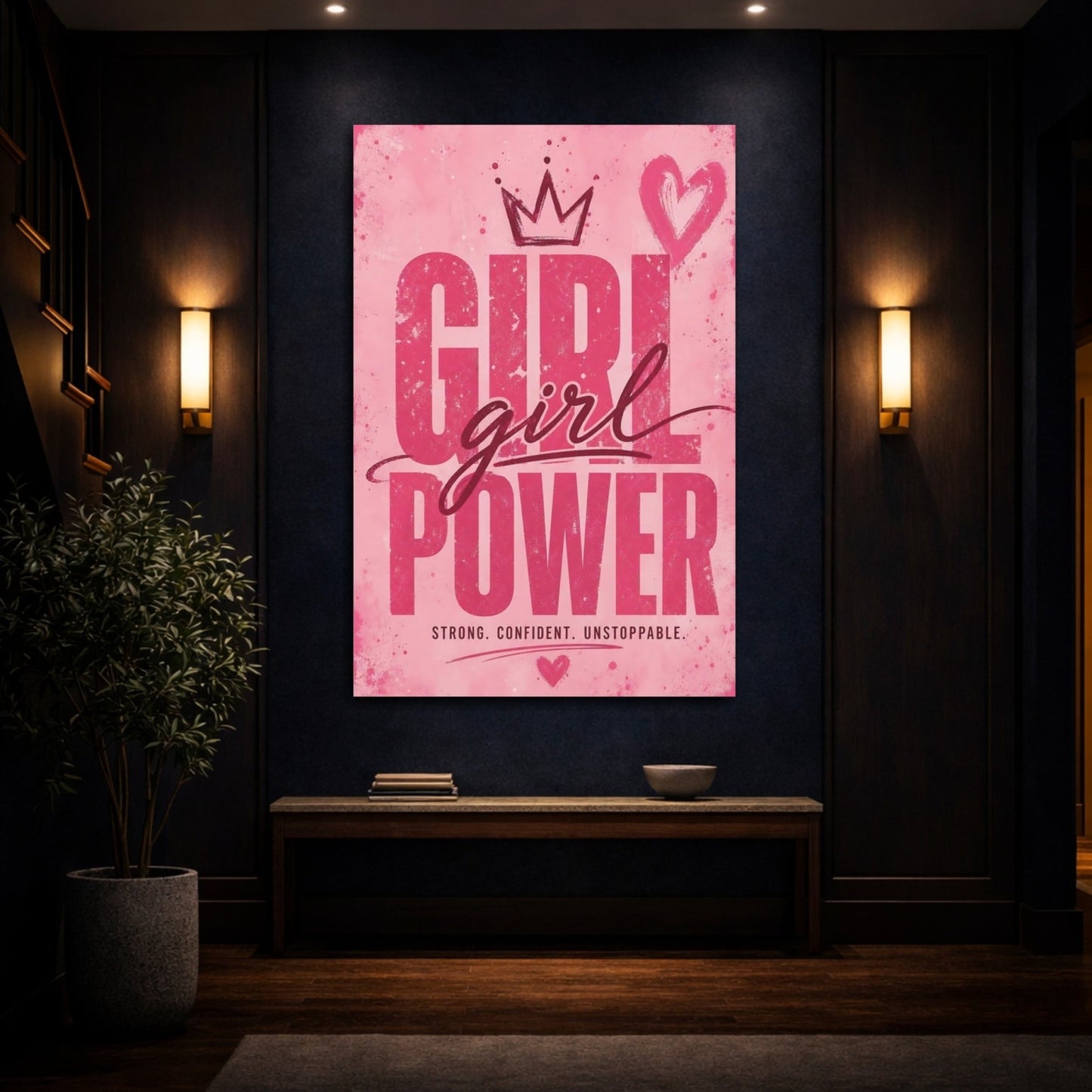 Fairytale Girl Power Pink Canvas Print – Bedroom, Above Headboard, - YesArtYes