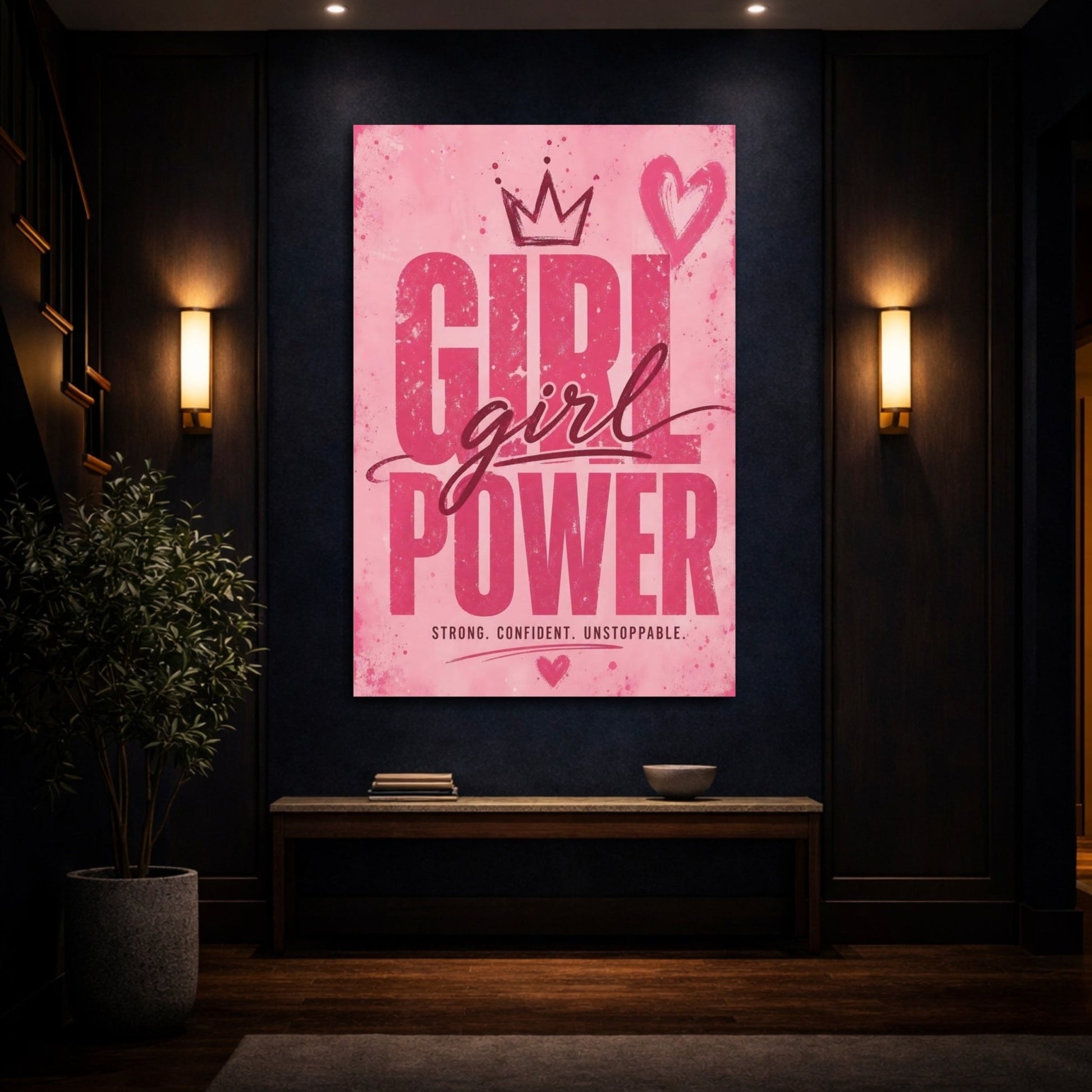 Fairytale Girl Power Pink Canvas Print – Bedroom, Above Headboard, - YesArtYes
