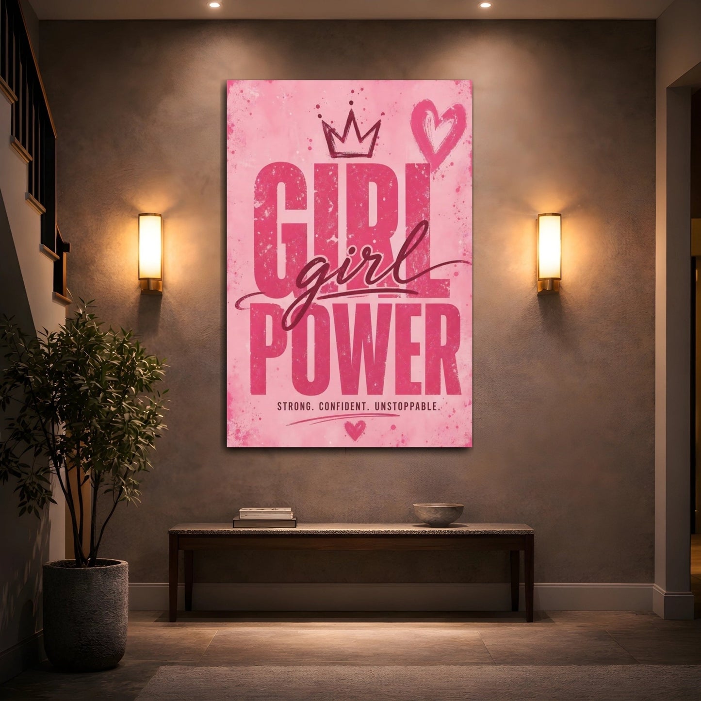 Fairytale Girl Power Pink Canvas Print – Bedroom, Above Headboard, - YesArtYes