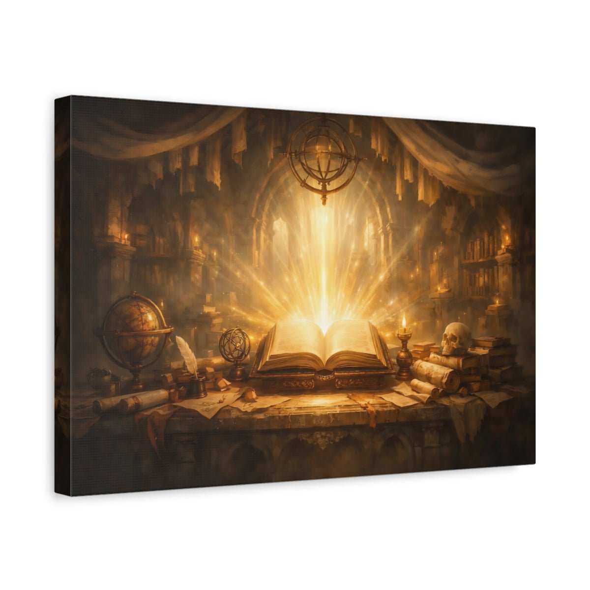 Fairytale Glowing Book Golden Library - Canvas Wall Art Print - YesArtYes