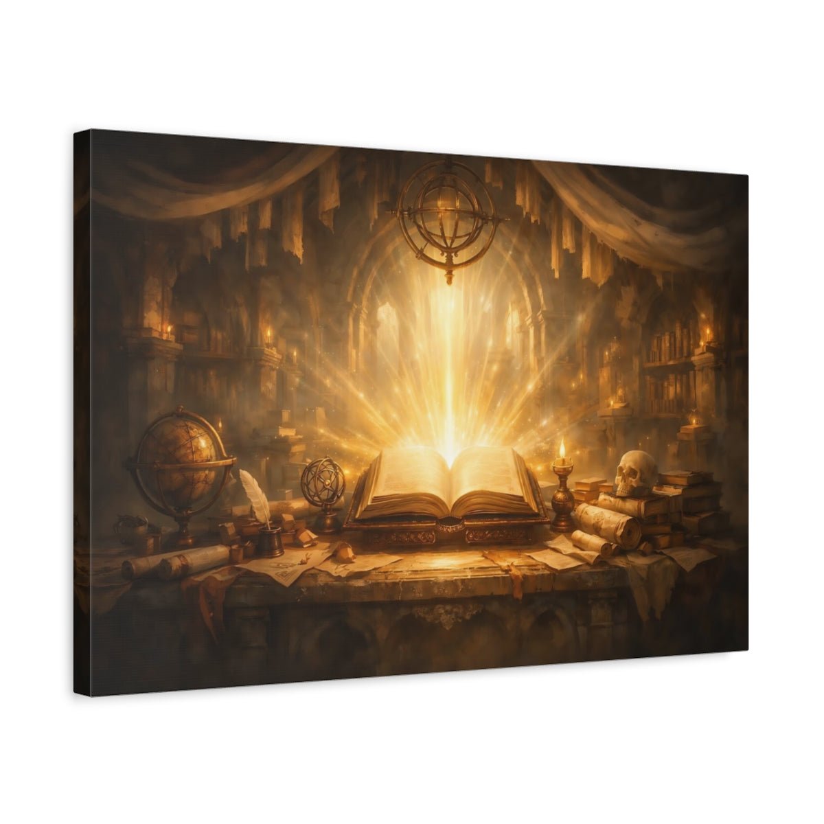 Fairytale Glowing Book Golden Library - Canvas Wall Art Print - YesArtYes