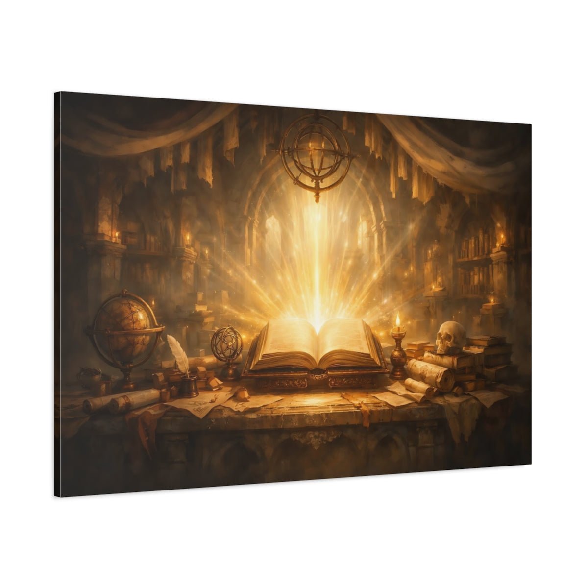 Fairytale Glowing Book Golden Library - Canvas Wall Art Print - YesArtYes