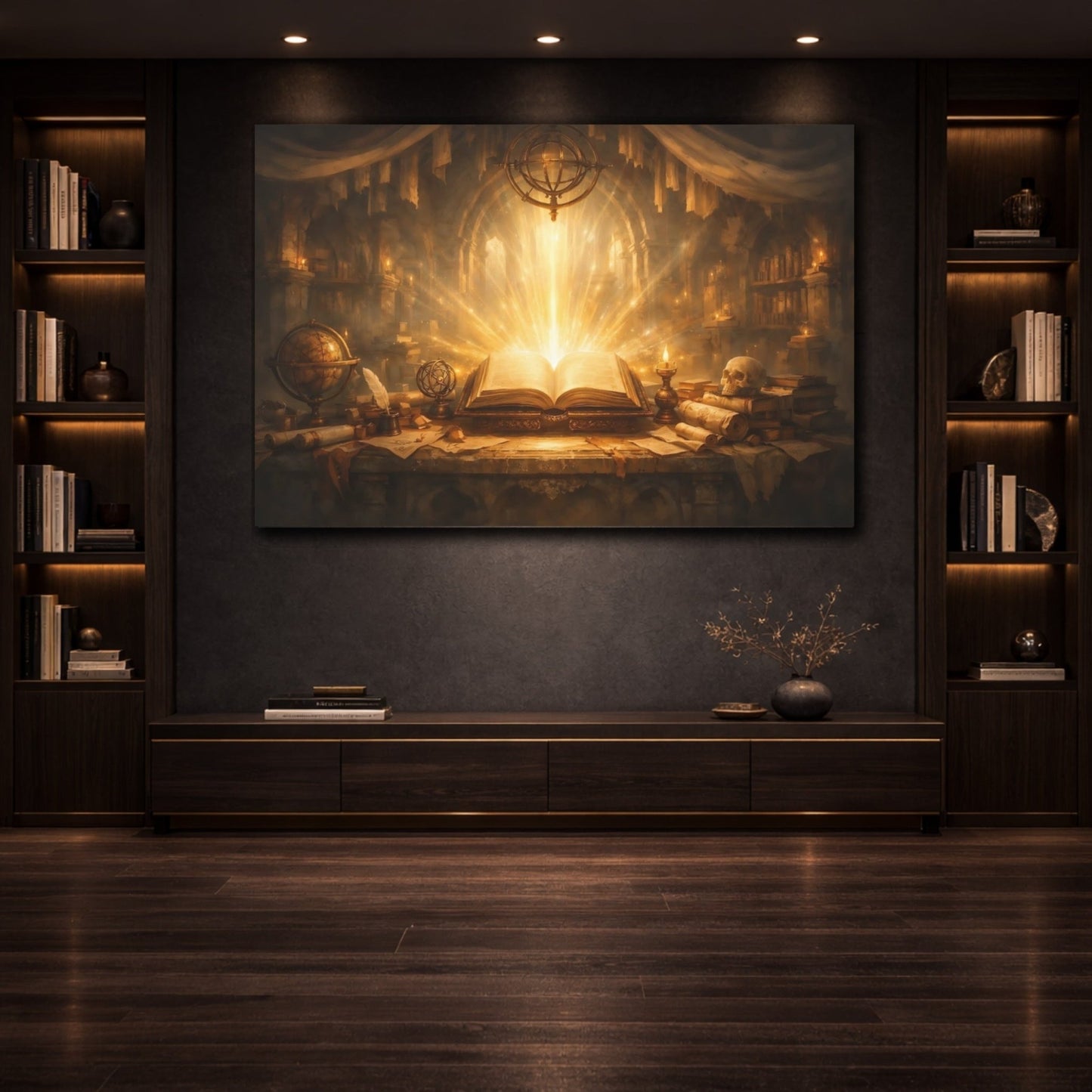 Fairytale Glowing Book Golden Library - Canvas Wall Art Print - YesArtYes