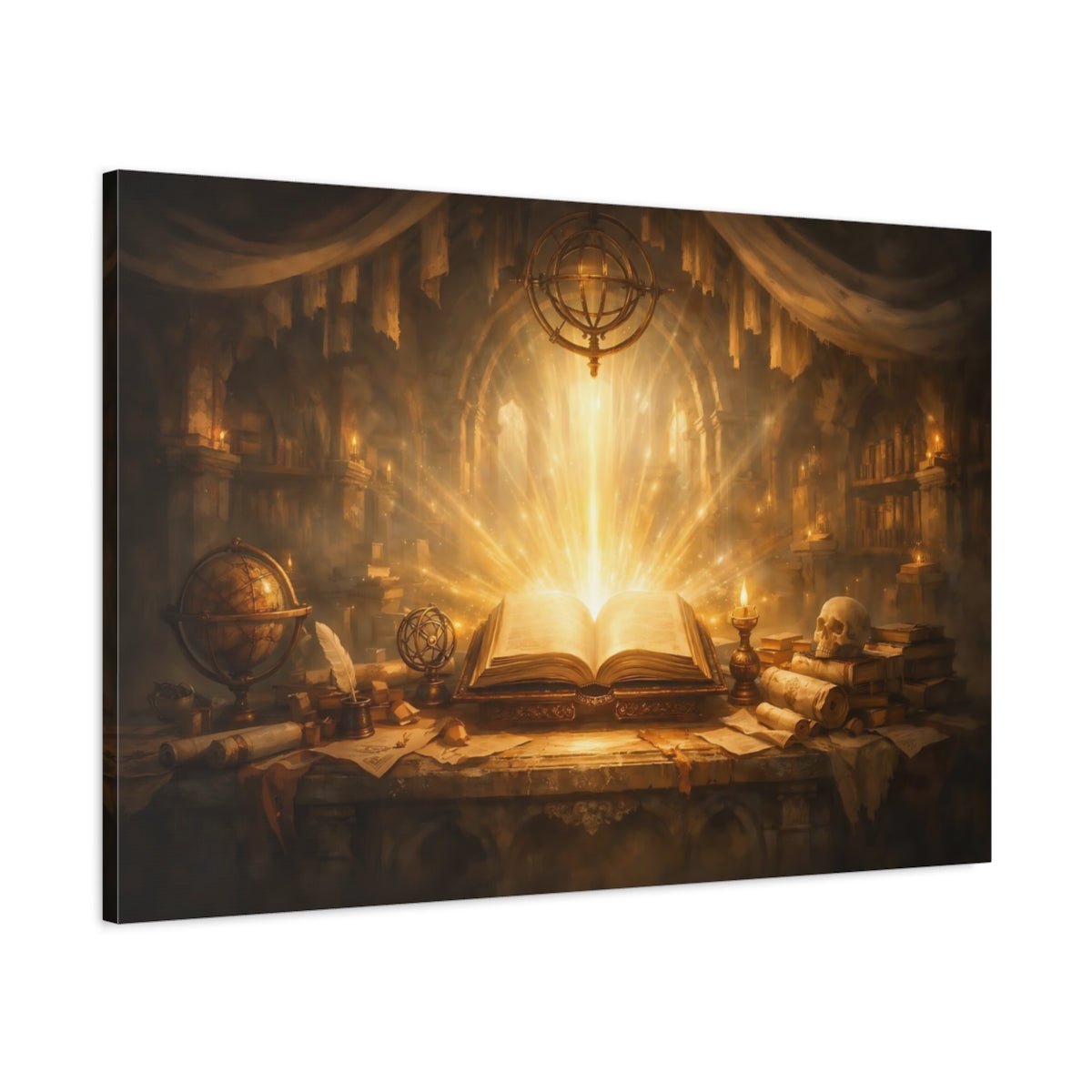 Fairytale Glowing Book Golden Library - Canvas Wall Art Print - YesArtYes